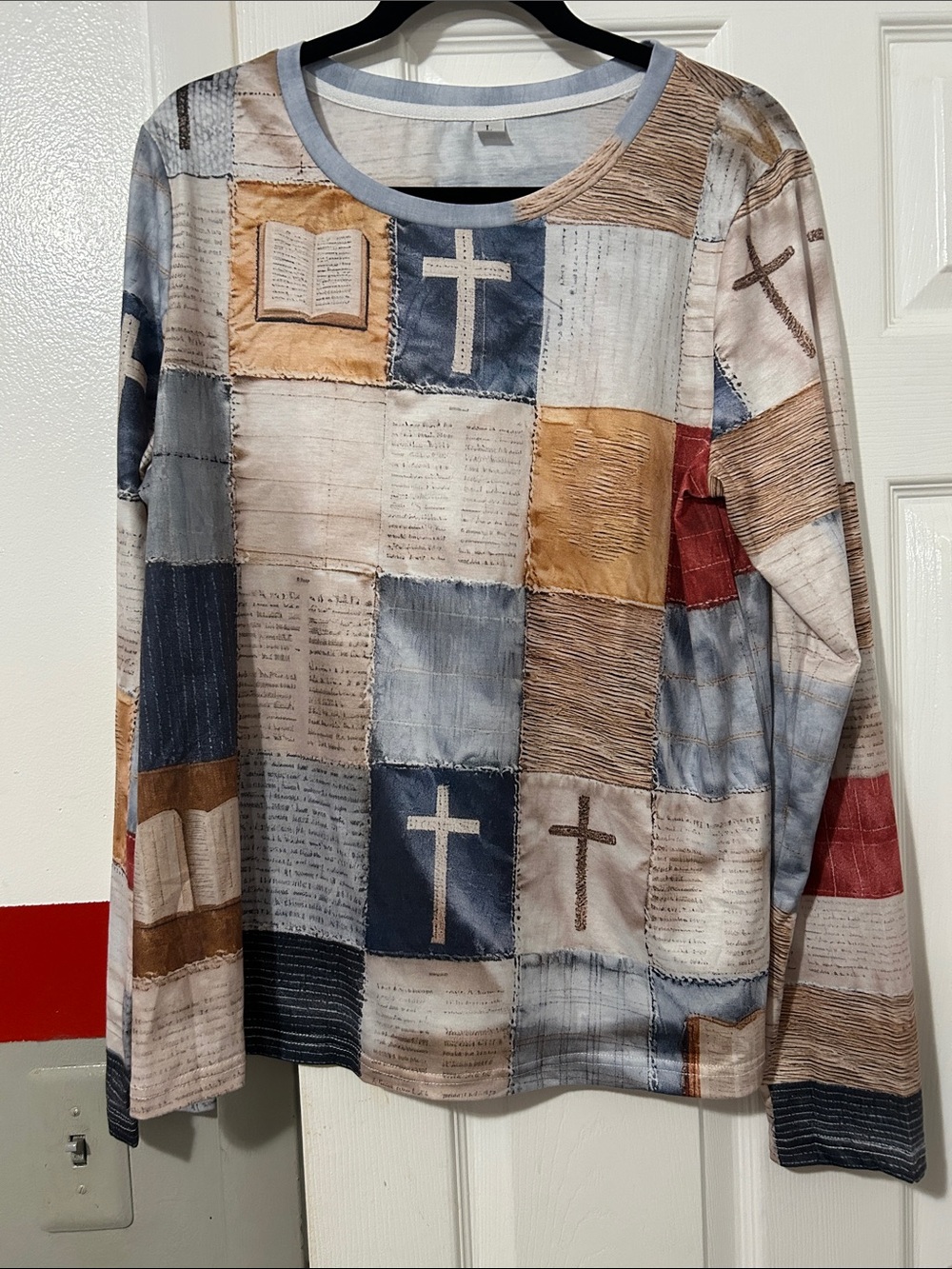 Long-Sleeve Patchwork Cross Print Tunic - Multi
